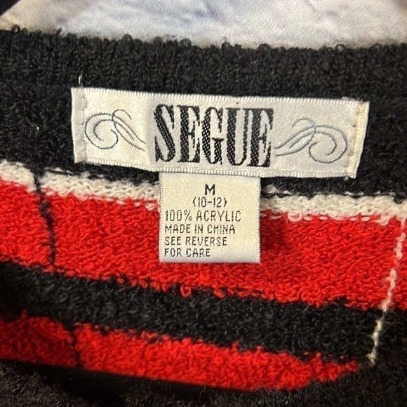 Vintage SEGUE sweater. size medium. plaid black/red/white striped - Picture 3 of 10